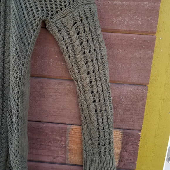 Express Olive Green Oversized Knit Woven Sweater - Picture 4 of 9